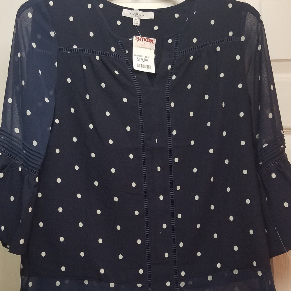Navy polka dot blouse